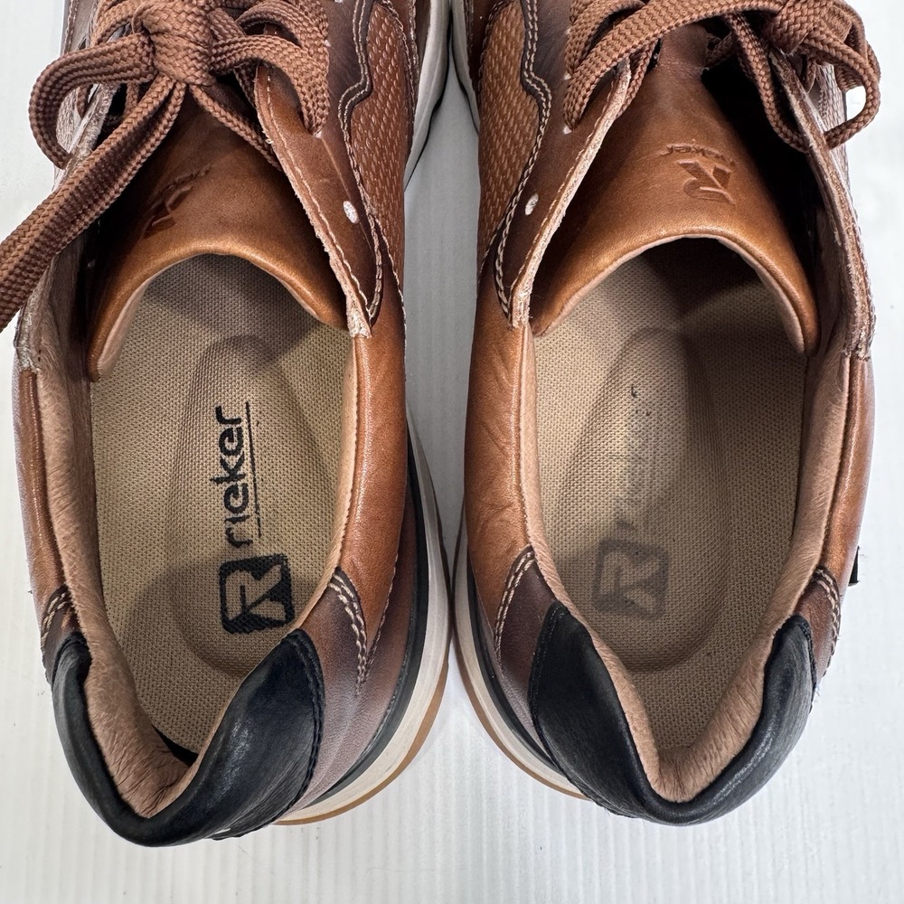Rieker Revolution Mens 47 Brown Leather Comfort Sneakers Walking Shoes - Picture 4 of 10